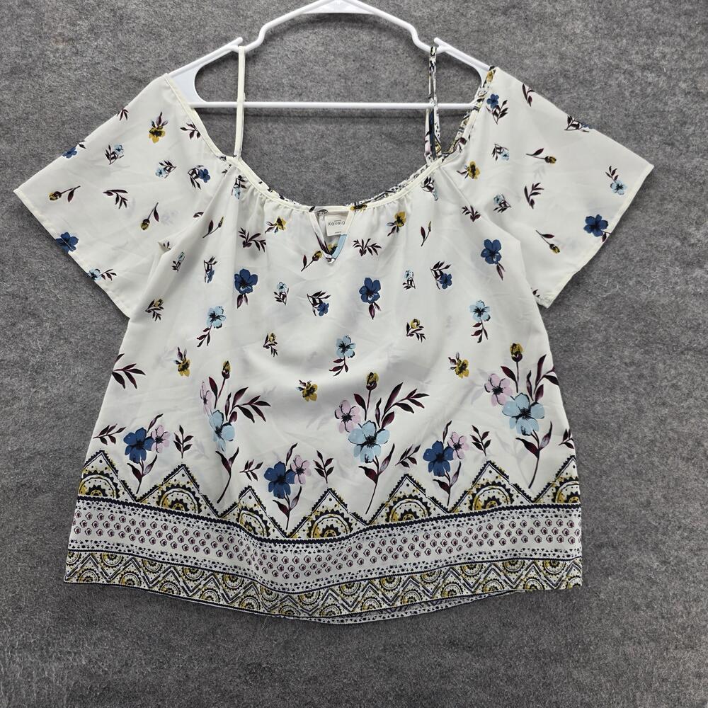 Kaileigh Blouse Womens S White Off The Shoulder Short Sleeve Floral Chiffon